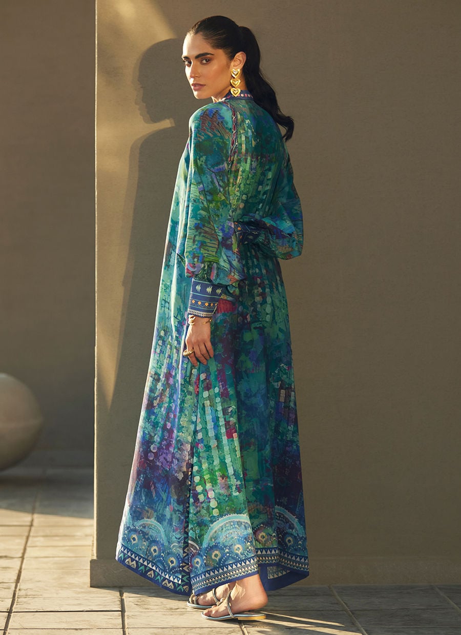 Tulum Blue Crepe Kaftan | Laani - The Kaftan Edit | FARAH TALIB AZIZ