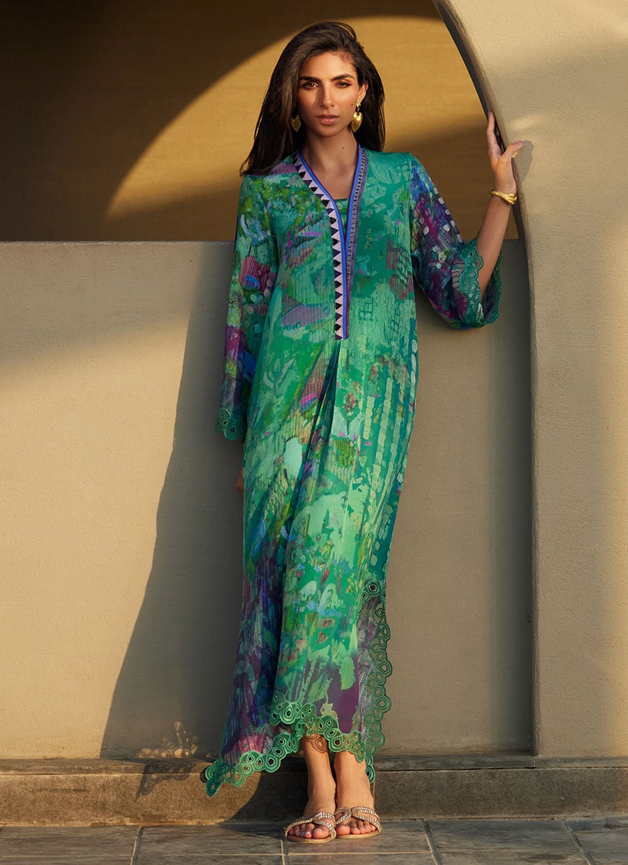 Ariel Emerald Crepe Kaftan | Laani - The Kaftan Edit | FARAH TALIB AZIZ