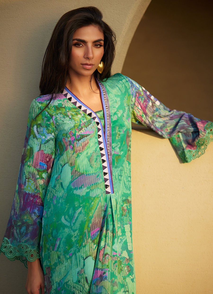 Ariel Emerald Crepe Kaftan | Laani - The Kaftan Edit | FARAH TALIB AZIZ