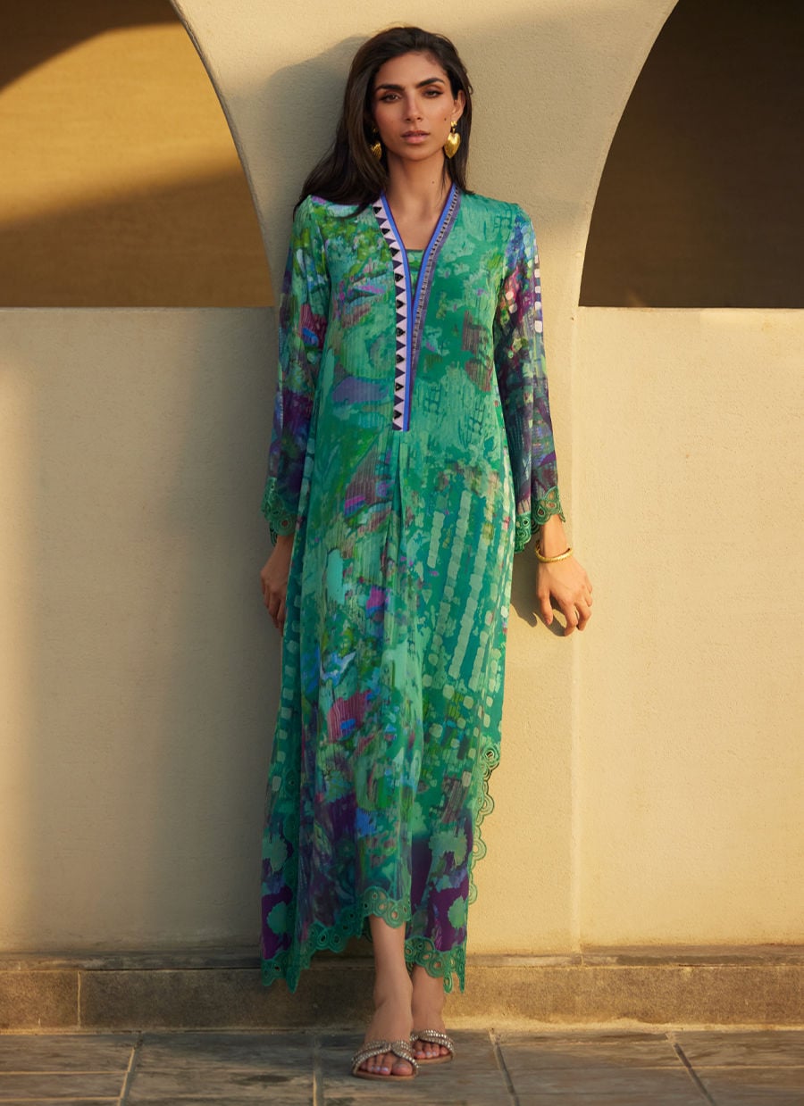 Ariel Emerald Crepe Kaftan | Laani - The Kaftan Edit | FARAH TALIB AZIZ