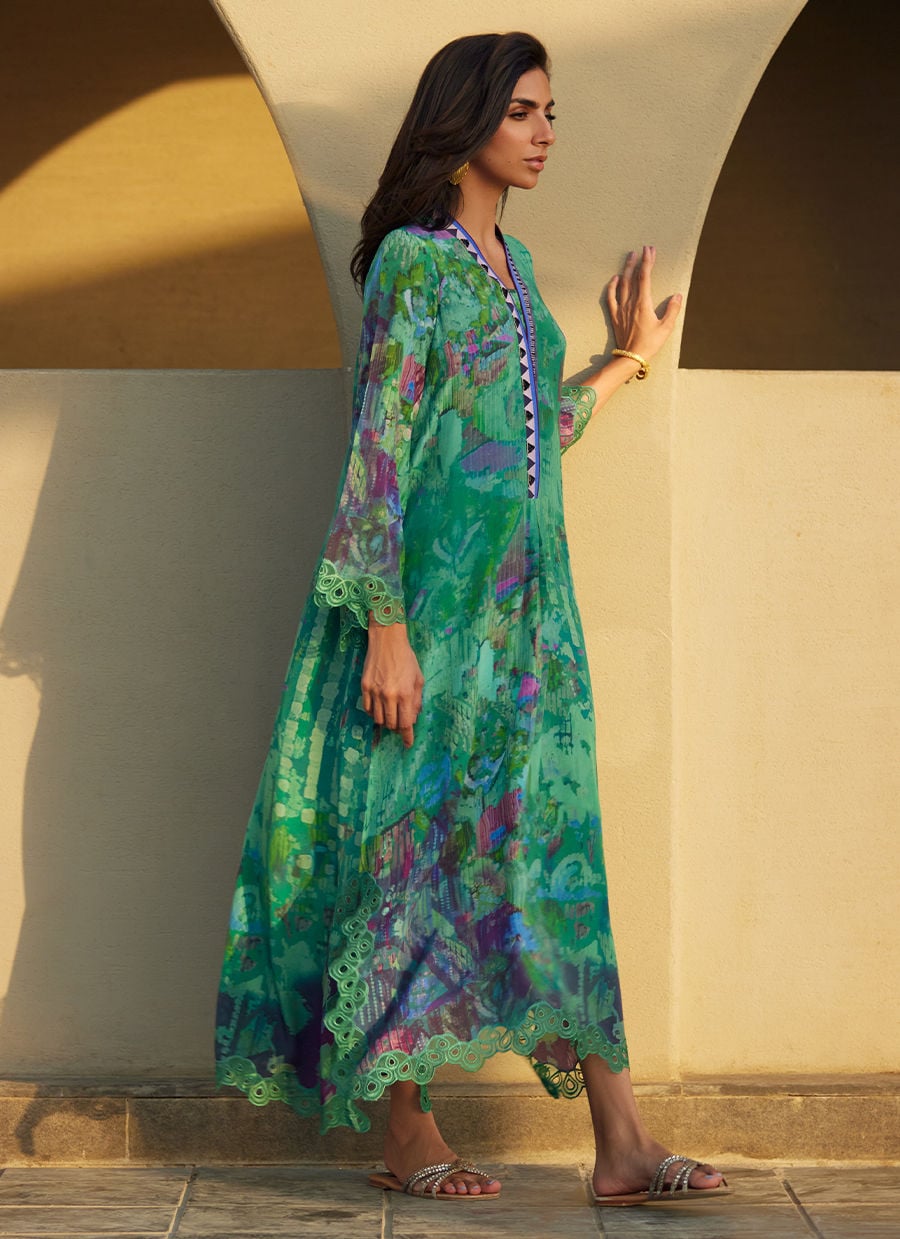 Ariel Emerald Crepe Kaftan | Laani - The Kaftan Edit | FARAH TALIB AZIZ