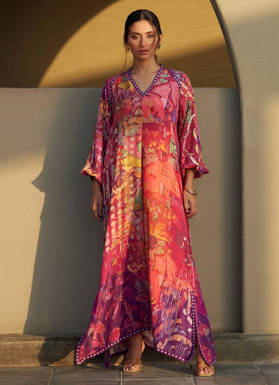 Mischa Magenta Crepe Kaftan | Laani - The Kaftan Edit | FARAH TALIB AZIZ