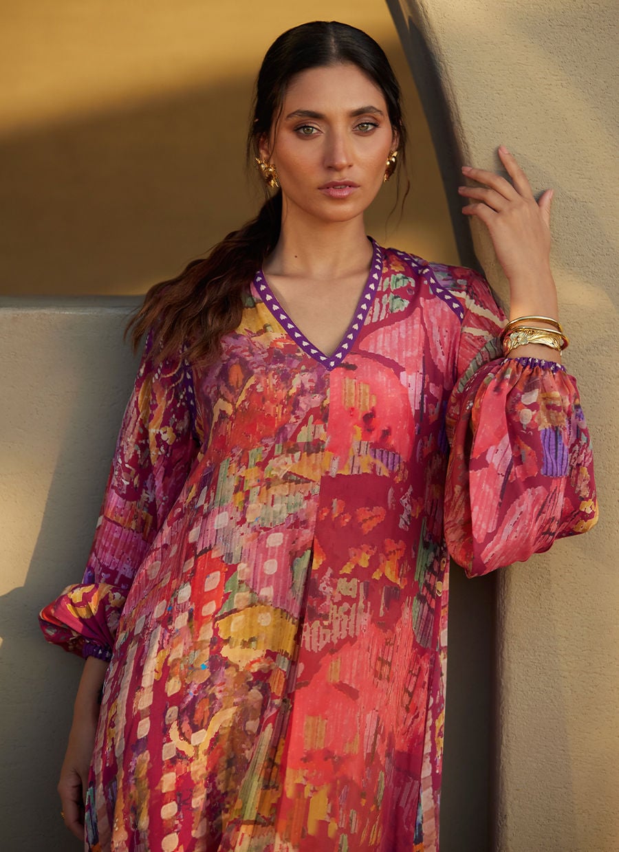 Mischa Magenta Crepe Kaftan | Laani - The Kaftan Edit | FARAH TALIB AZIZ