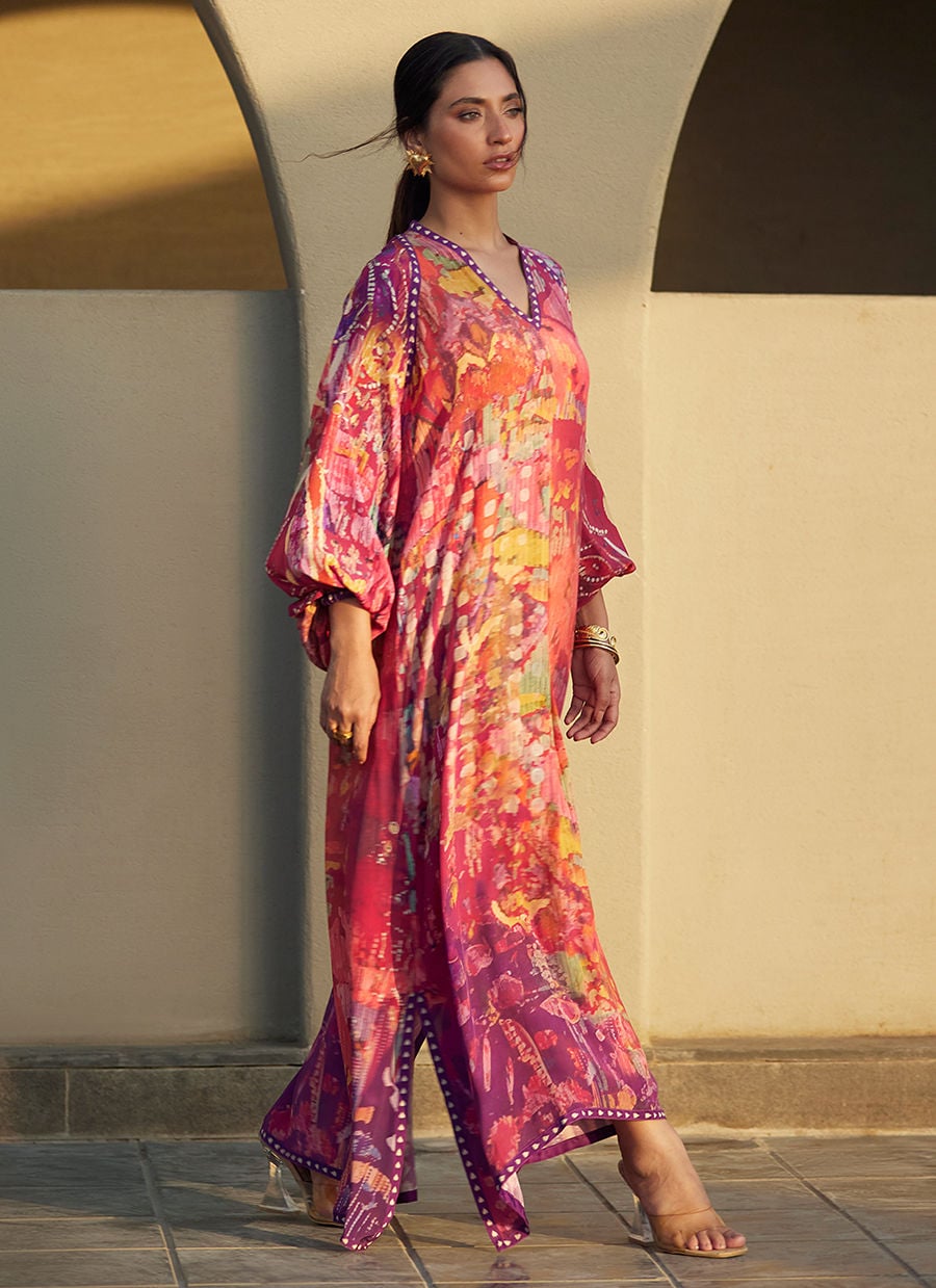 Mischa Magenta Crepe Kaftan | Laani - The Kaftan Edit | FARAH TALIB AZIZ