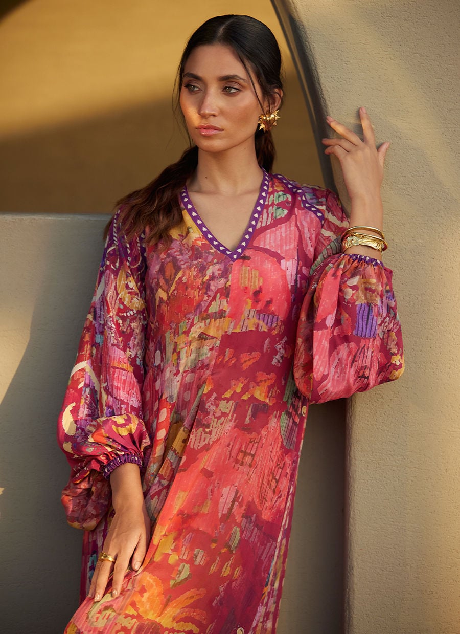 Mischa Magenta Crepe Kaftan | Laani - The Kaftan Edit | FARAH TALIB AZIZ