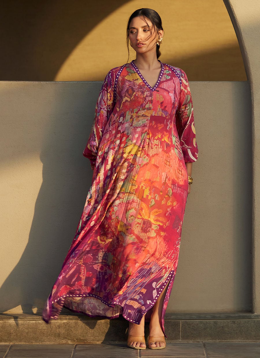 Mischa Magenta Crepe Kaftan | Laani - The Kaftan Edit | FARAH TALIB AZIZ