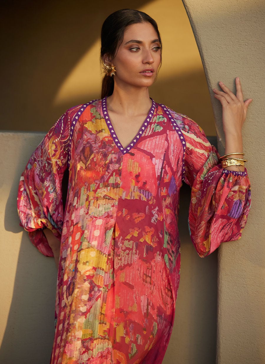 Mischa Magenta Crepe Kaftan | Laani - The Kaftan Edit | FARAH TALIB AZIZ