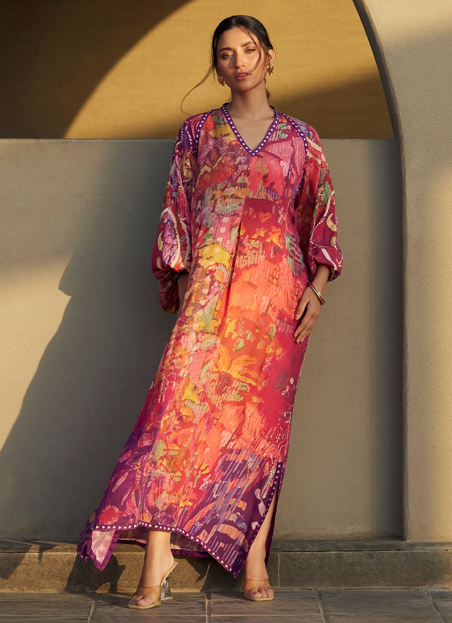 Mischa Magenta Crepe Kaftan | Laani - The Kaftan Edit | FARAH TALIB AZIZ