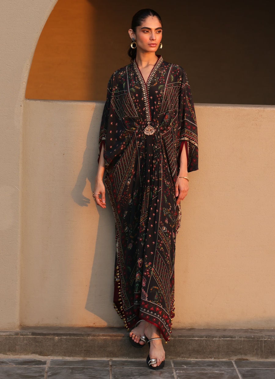 Neroli Onyx Crepe Kaftan | Laani - The Kaftan Edit | FARAH TALIB AZIZ
