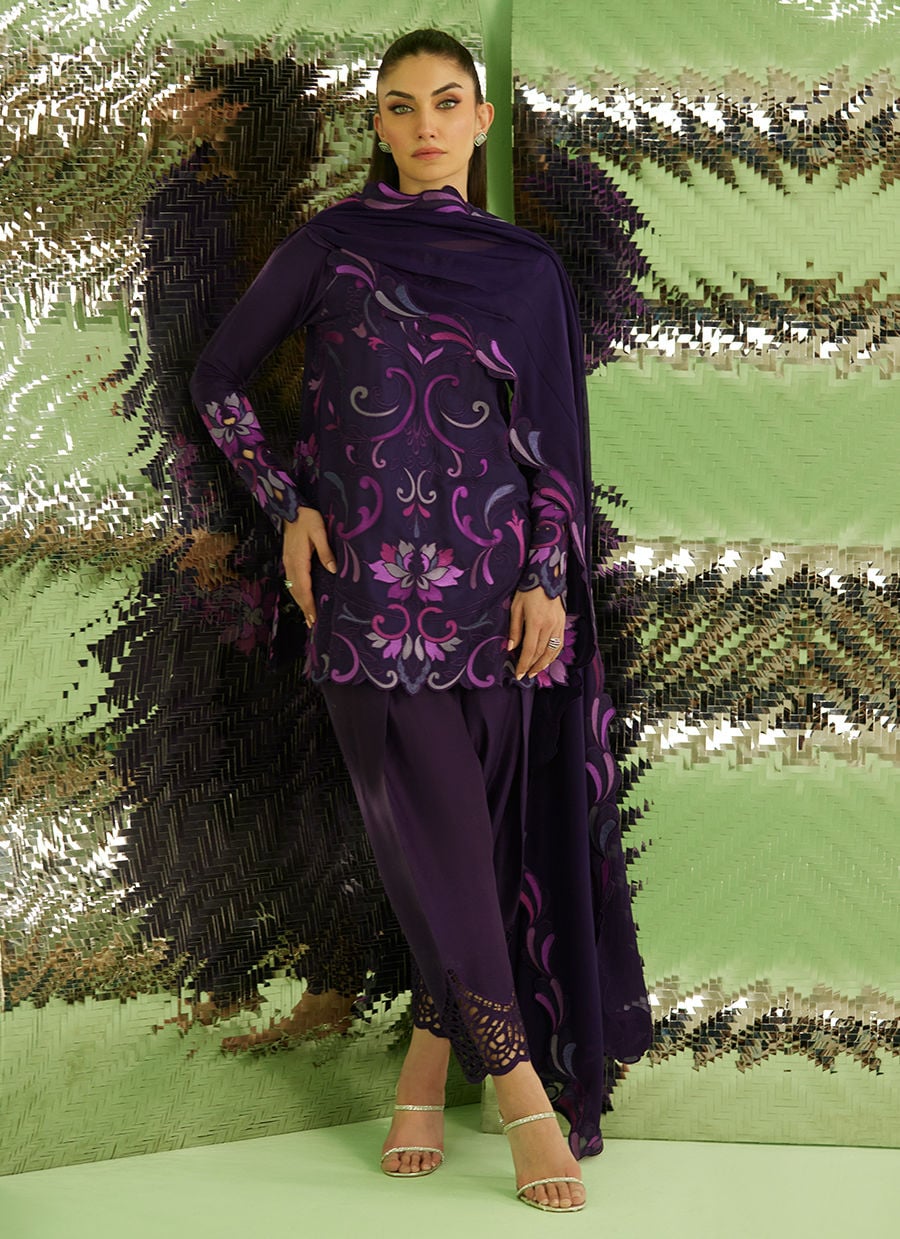 Noir Aubergine Shirt With Drape Dupatta And Pants | Veya- A Draped Capsule | FARAH TALIB AZIZ