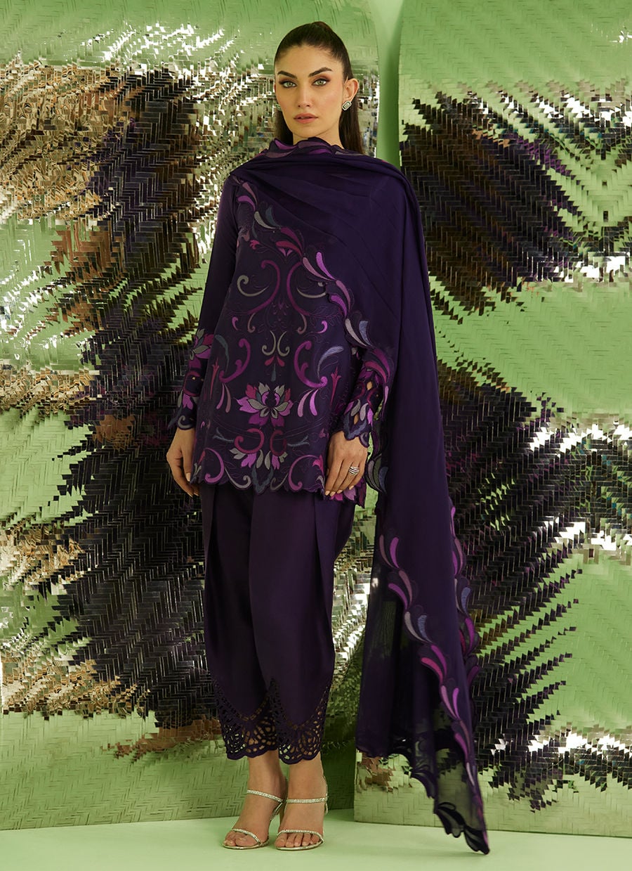 Noir Aubergine Shirt With Drape Dupatta And Pants | Veya- A Draped Capsule | FARAH TALIB AZIZ