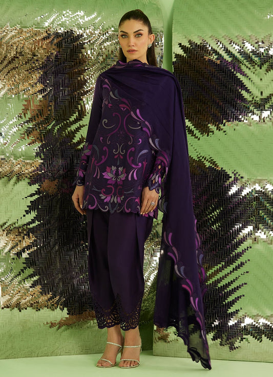 Noir Aubergine Shirt With Drape Dupatta And Pants | Veya- A Draped Capsule | FARAH TALIB AZIZ