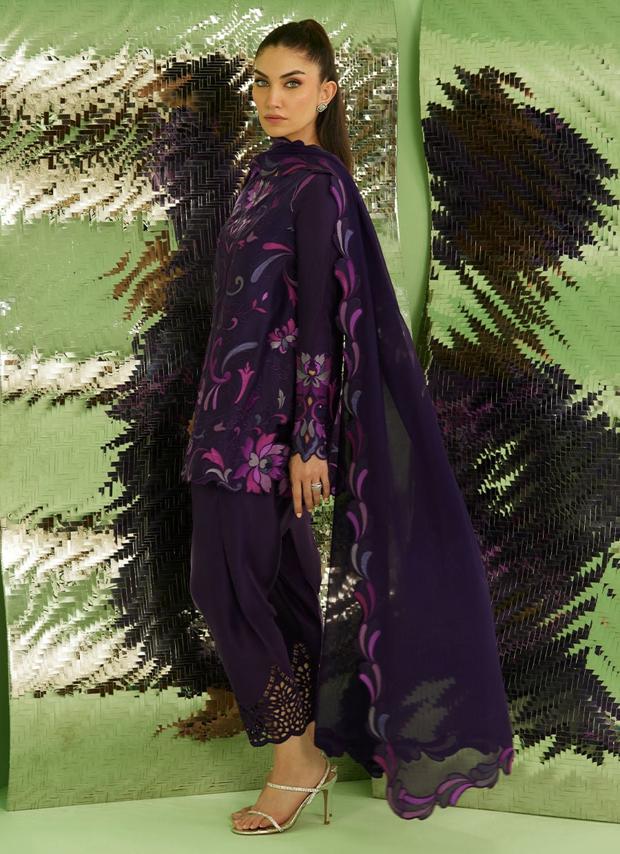 Noir Aubergine Shirt With Drape Dupatta And Pants | Veya- A Draped Capsule | FARAH TALIB AZIZ