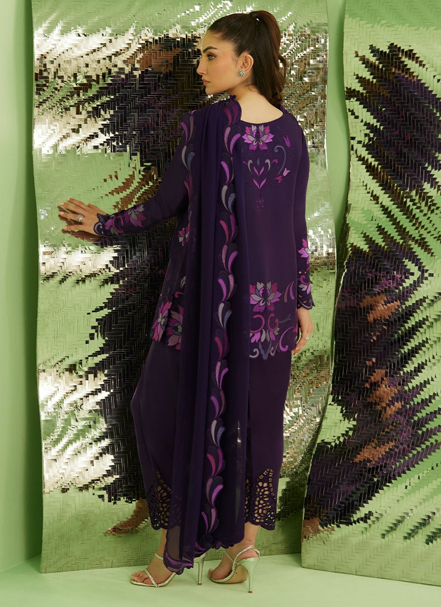 Noir Aubergine Shirt With Drape Dupatta And Pants | Veya- A Draped Capsule | FARAH TALIB AZIZ