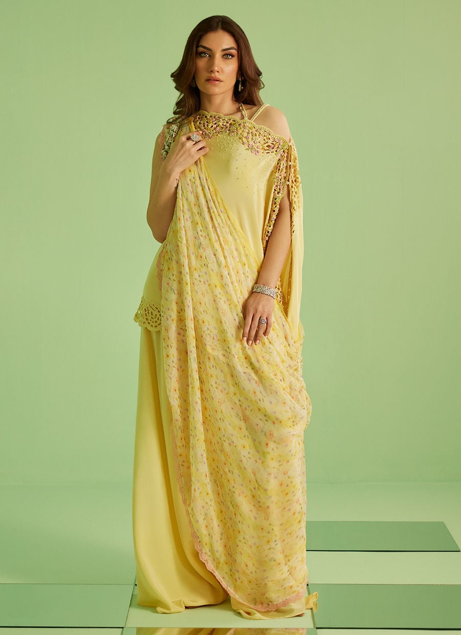 Solenne Shirt And Drape Dupatta With Pants | Veya- A Draped Capsule | FARAH TALIB AZIZ