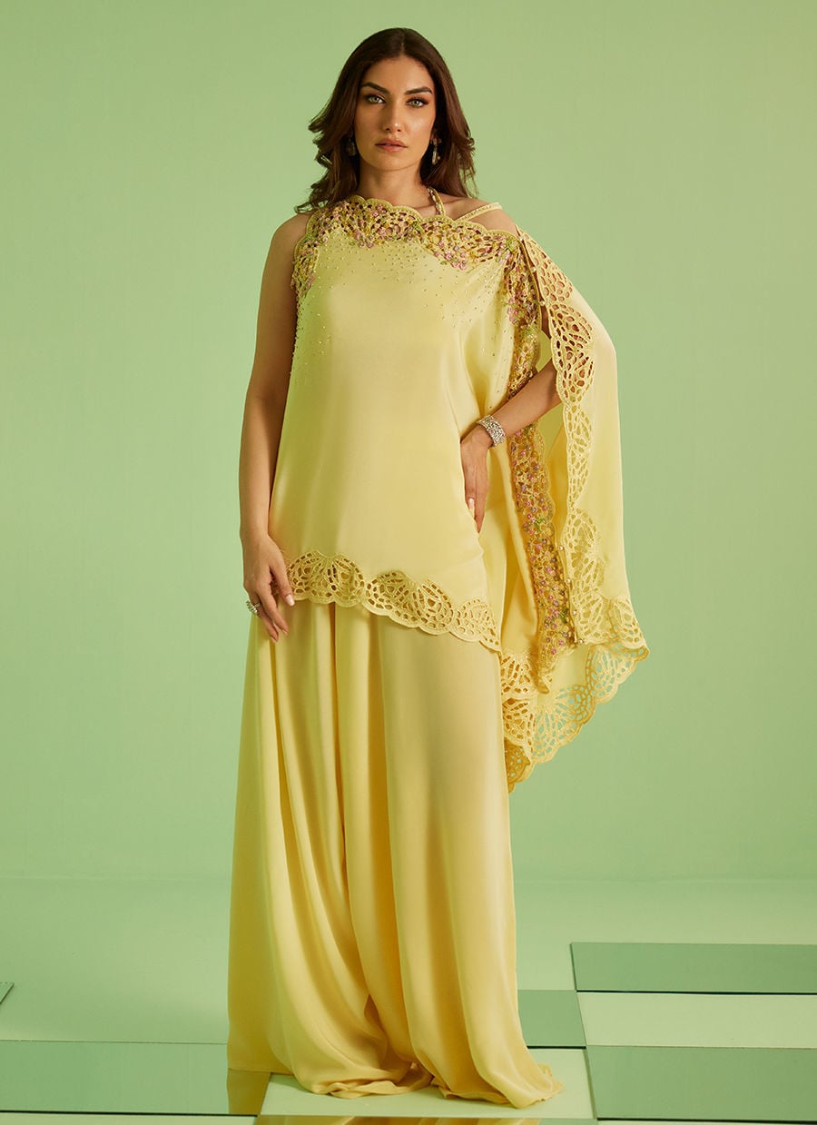 Solenne Shirt And Drape Dupatta With Pants | Veya- A Draped Capsule | FARAH TALIB AZIZ
