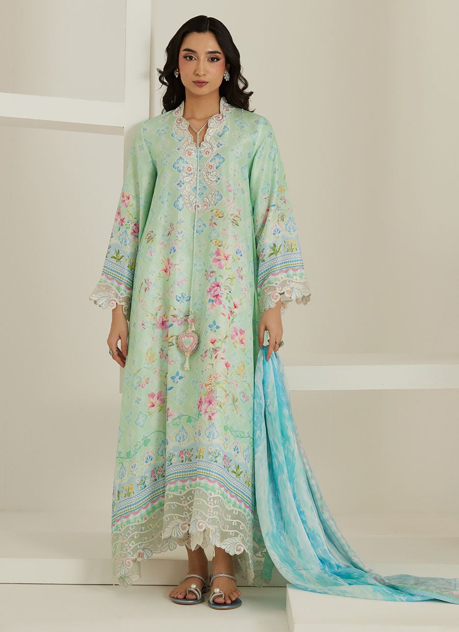 Runa Aqua Kaftan And Dupatta | Tara Eid'26 | FARAH TALIB AZIZ