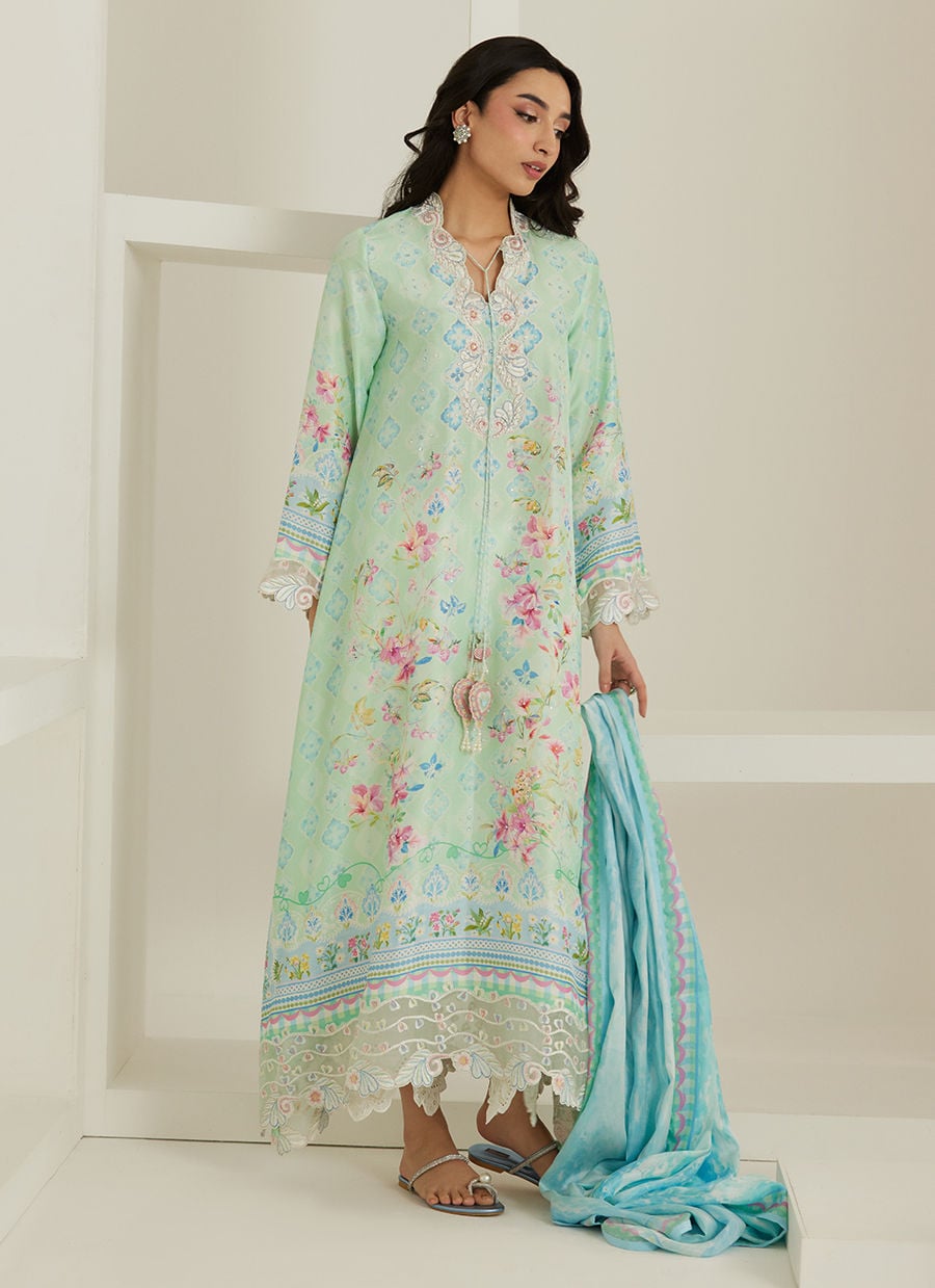 Runa Aqua Kaftan And Dupatta | Tara Eid'26 | FARAH TALIB AZIZ