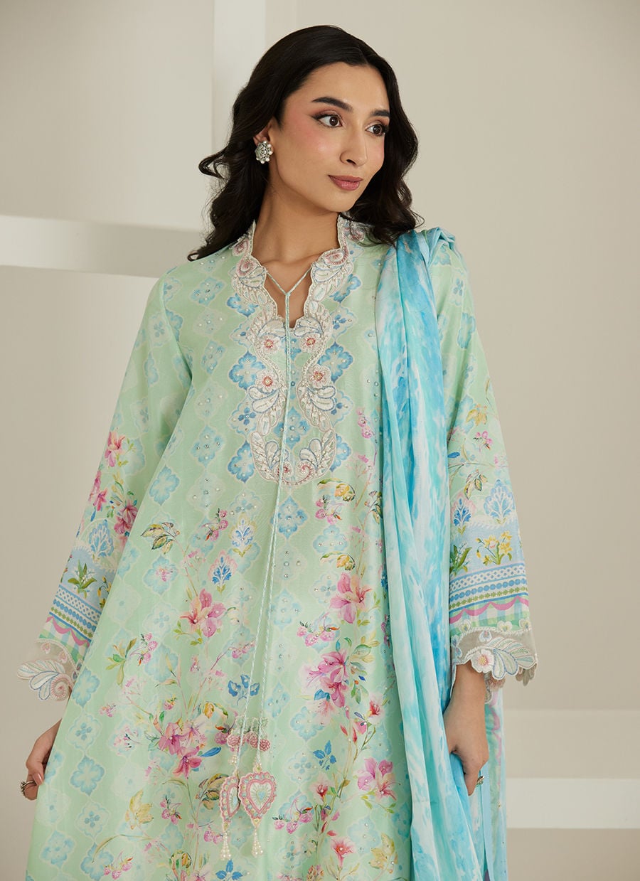 Runa Aqua Kaftan And Dupatta | Tara Eid'26 | FARAH TALIB AZIZ