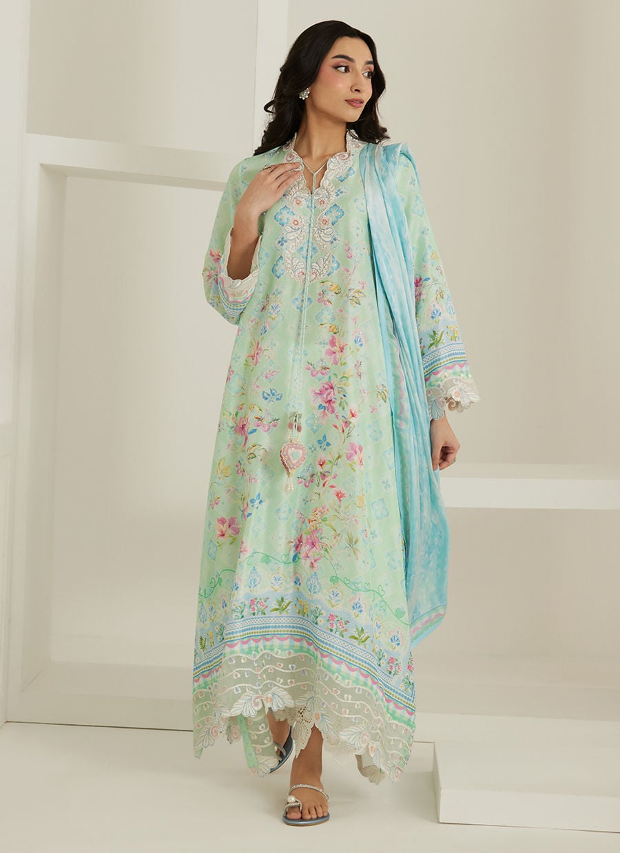 Runa Aqua Kaftan And Dupatta | Tara Eid'26 | FARAH TALIB AZIZ