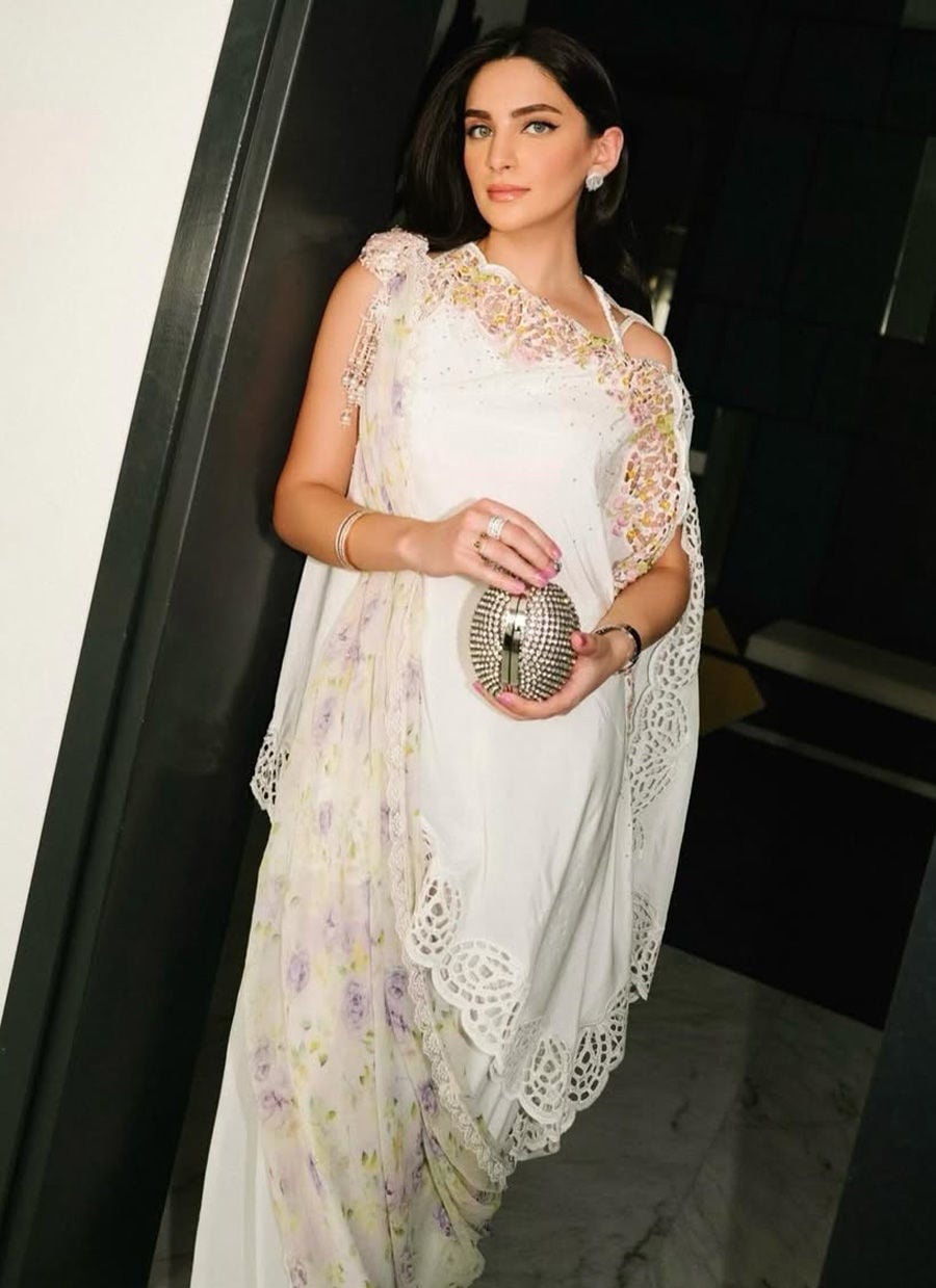 Ivory Solenne Shirt And Drape Dupatta With Pants | Veya- A Draped Capsule | FARAH TALIB AZIZ
