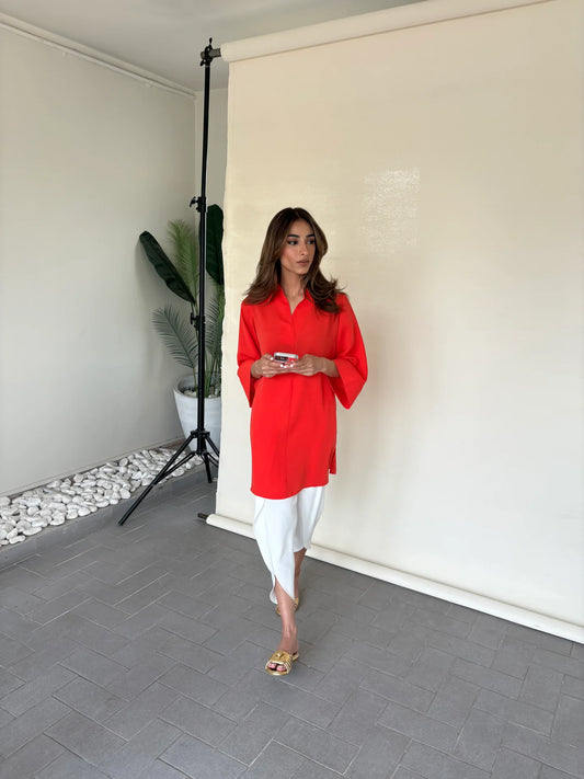 ORANGE TOBY TUNIC WITH TULIP SHALWAR | Sak Atelier