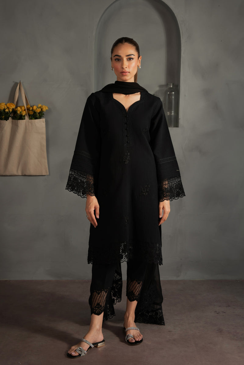 ALL BLACK EMBROIDERED 3PCS (NPA3-24422) | Zaib