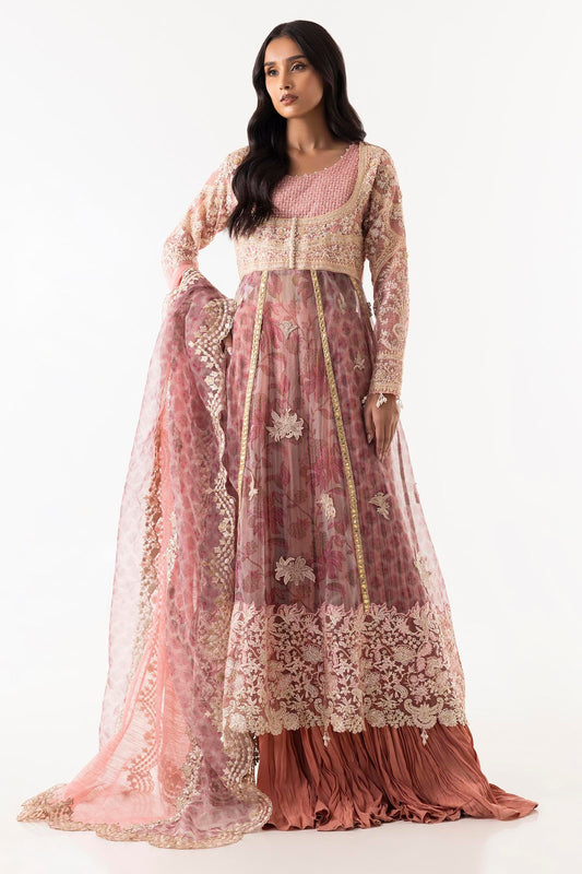 STICHED PINK EMBROIDERED SHIRT + DUPATTA | Sana Safinaz