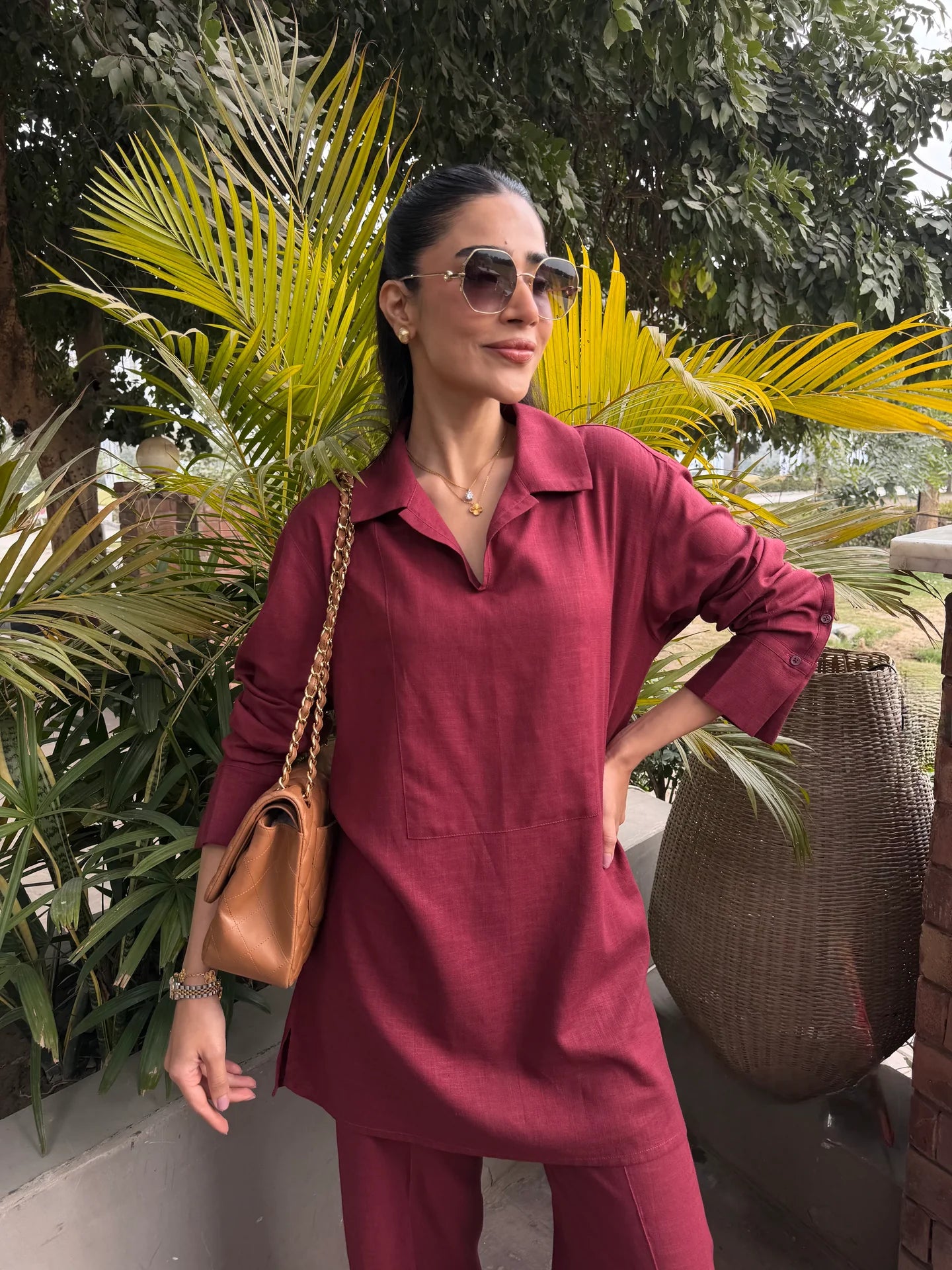 Wine Red Linen Willow Set | Sak Atelier