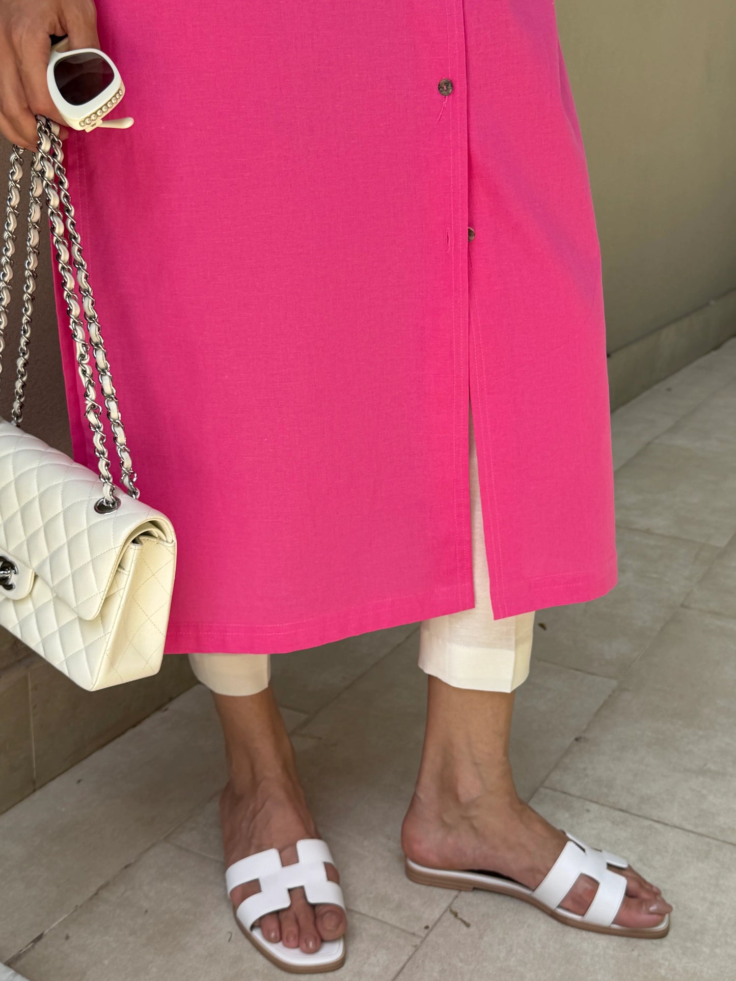 Oversized Linen Shirt Dress in Hot Pink | Sak Atelier