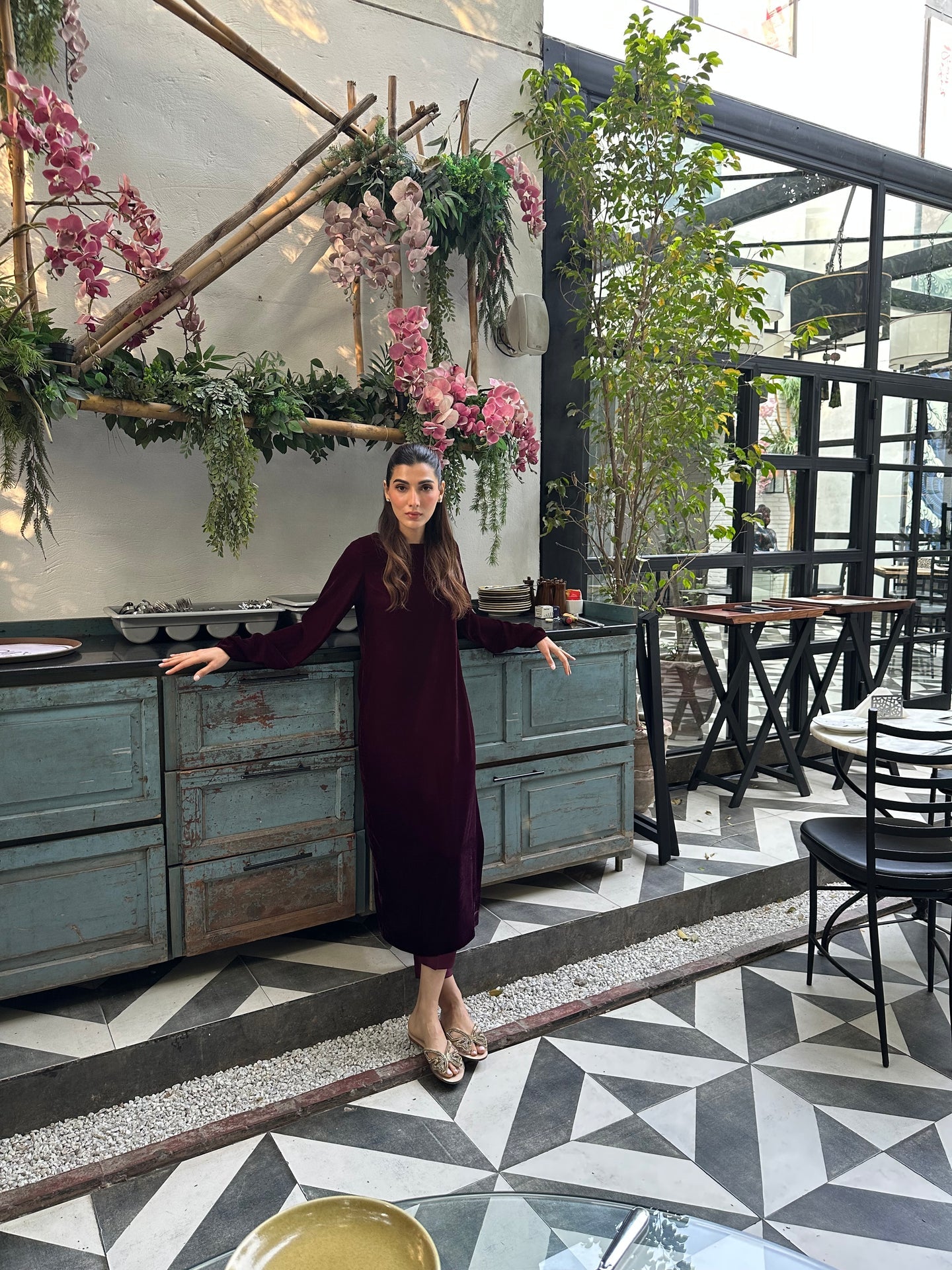 BURGUNDY VELVET SHIRT DRESS