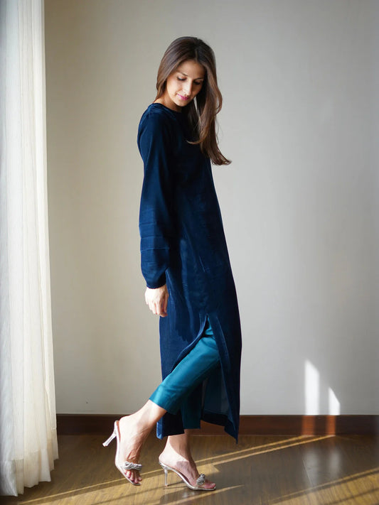 Teal Velvet Shirt Dress | SAK ATELIER