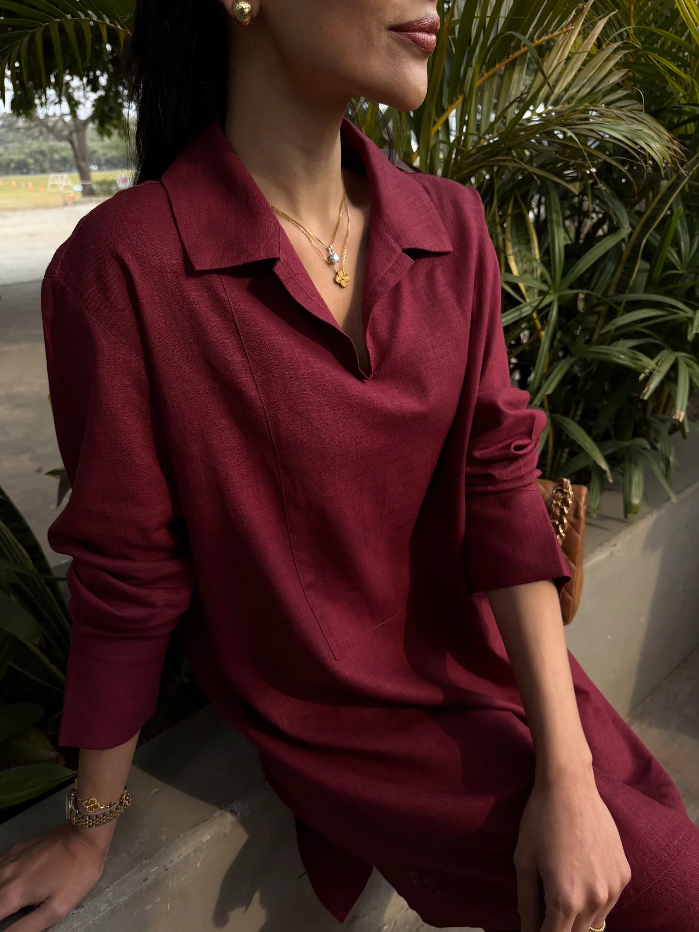 Wine Red Linen Willow Set | Sak Atelier