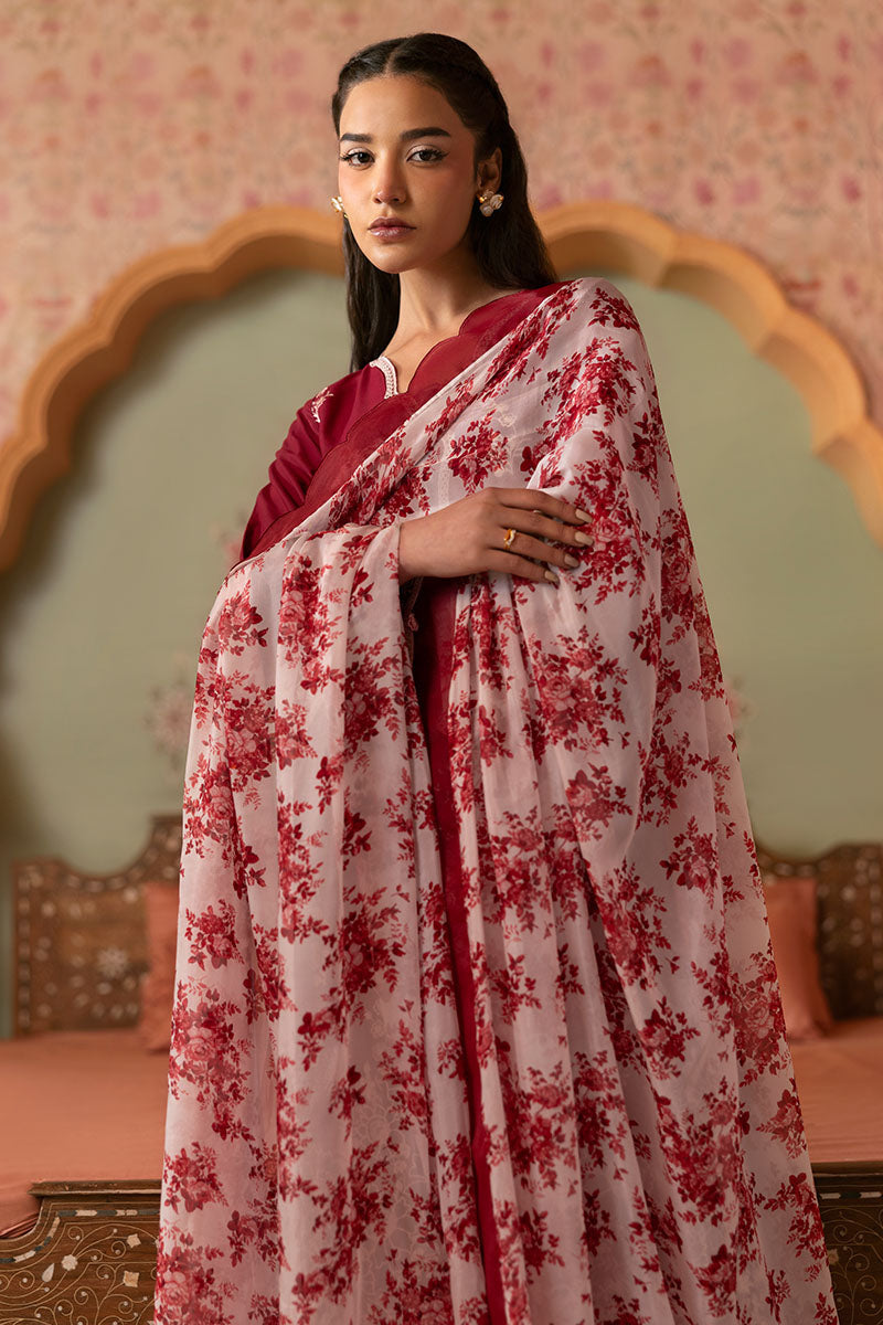 CRIMSON RED-3PC PRINTED LAWN SUIT | Cross Stitch