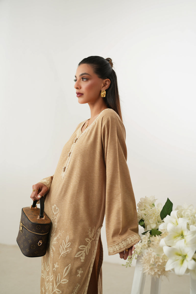 SICILY TAN LUXURY EMBROIDERED FALL SET (NPA2-24313)| ZAIB