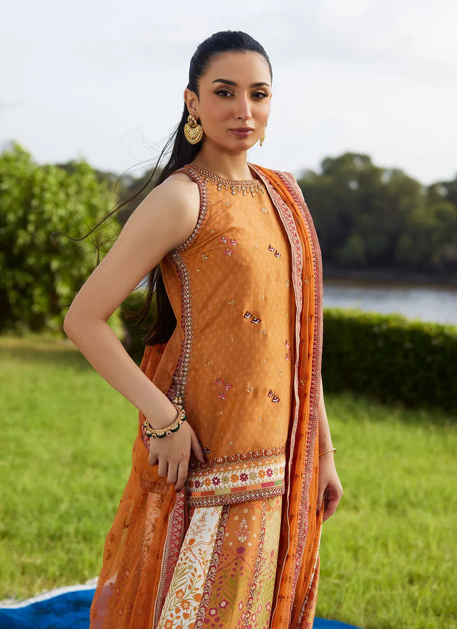 Sitar Saffron Shirt And Dupatta | Mayna Festive Luxe Pret '25 | FARAH TALIB AZIZ