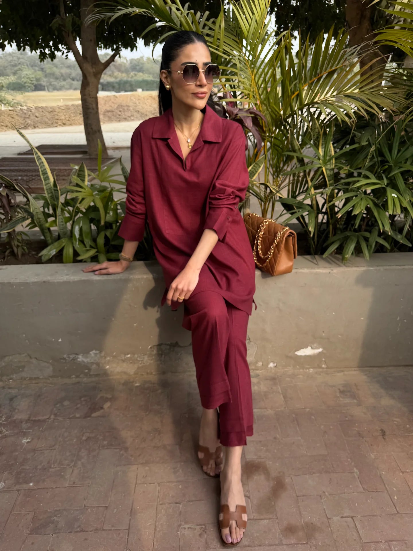 Wine Red Linen Willow Set | Sak Atelier