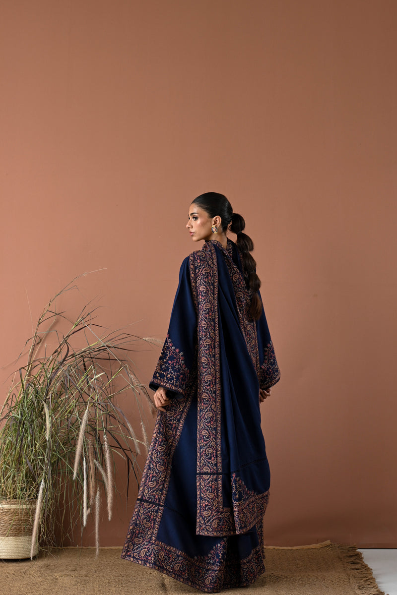 DEEP NAVY LUXURY EMBROIDERED KARANDI SET (NEL-24635) | ZAIB