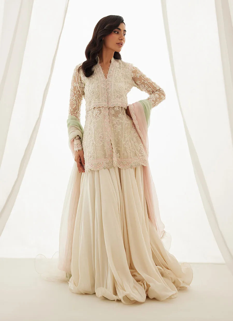 Zariah Ivory Peplum, Lehenga And Dupatta | LUXE PRET' 25 | FARAH TALIB AZIZ