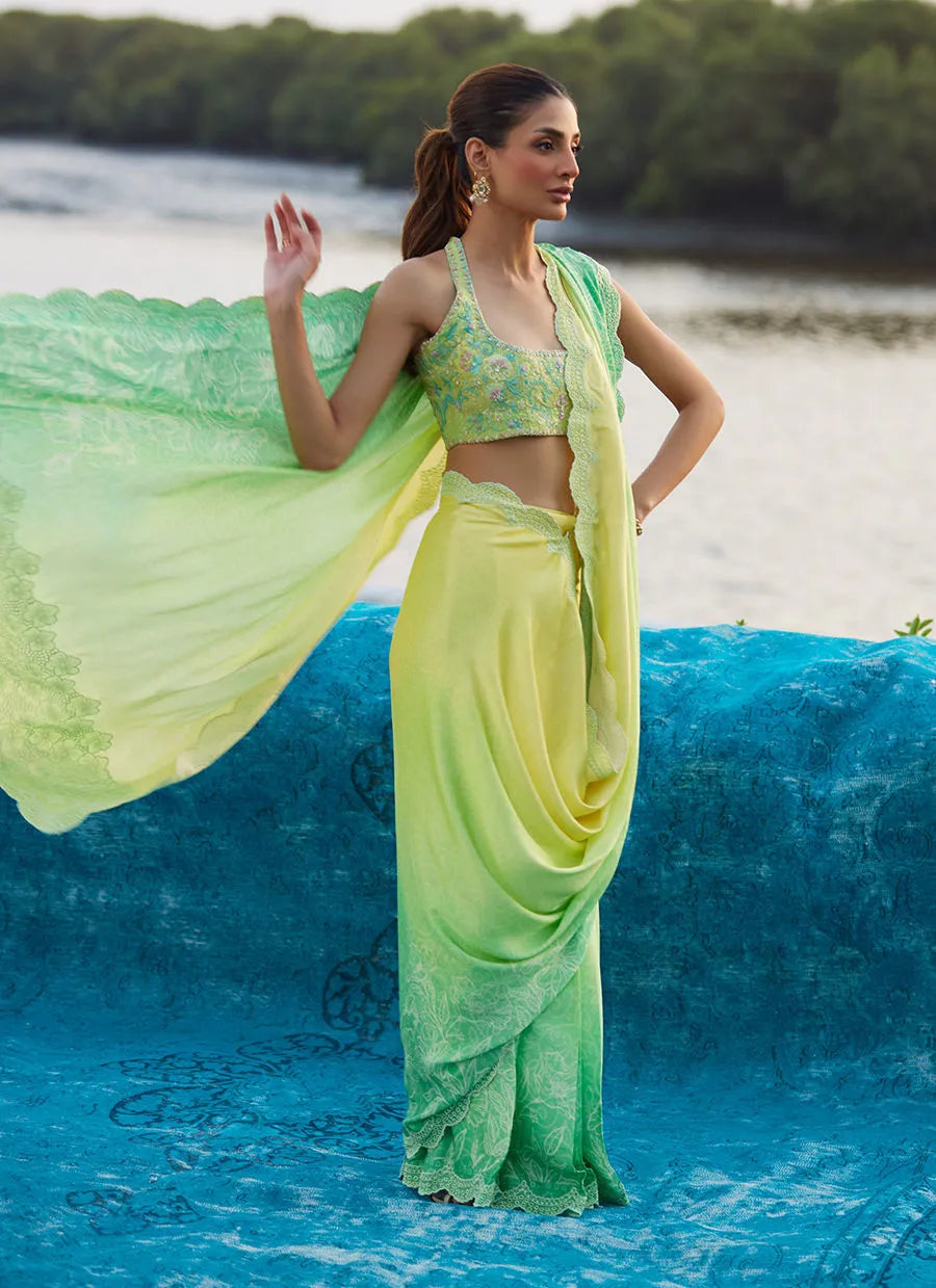 Celeste Ombre Saree | Mayna Festive Luxe Pret '25 | FARAH TALIB AZIZ