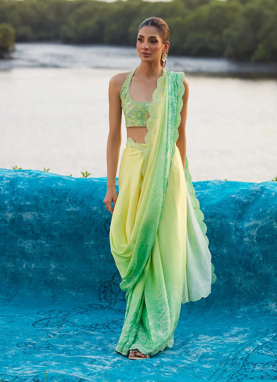 Celeste Ombre Saree | Mayna Festive Luxe Pret '25 | FARAH TALIB AZIZ