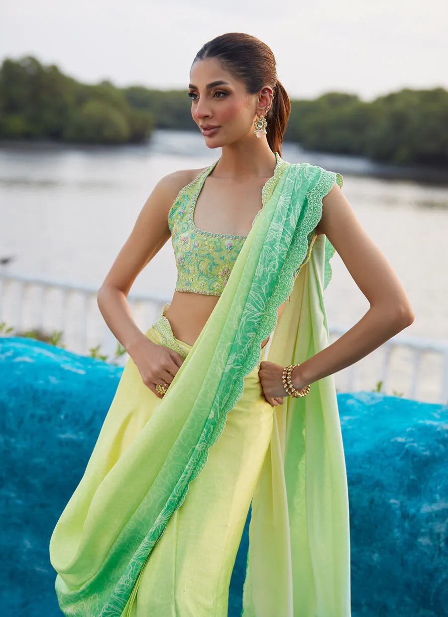 Celeste Ombre Saree | Mayna Festive Luxe Pret '25 | FARAH TALIB AZIZ