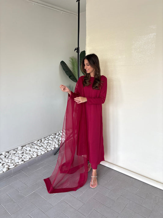 Berry Red Buttoned Set | Sak Atelier
