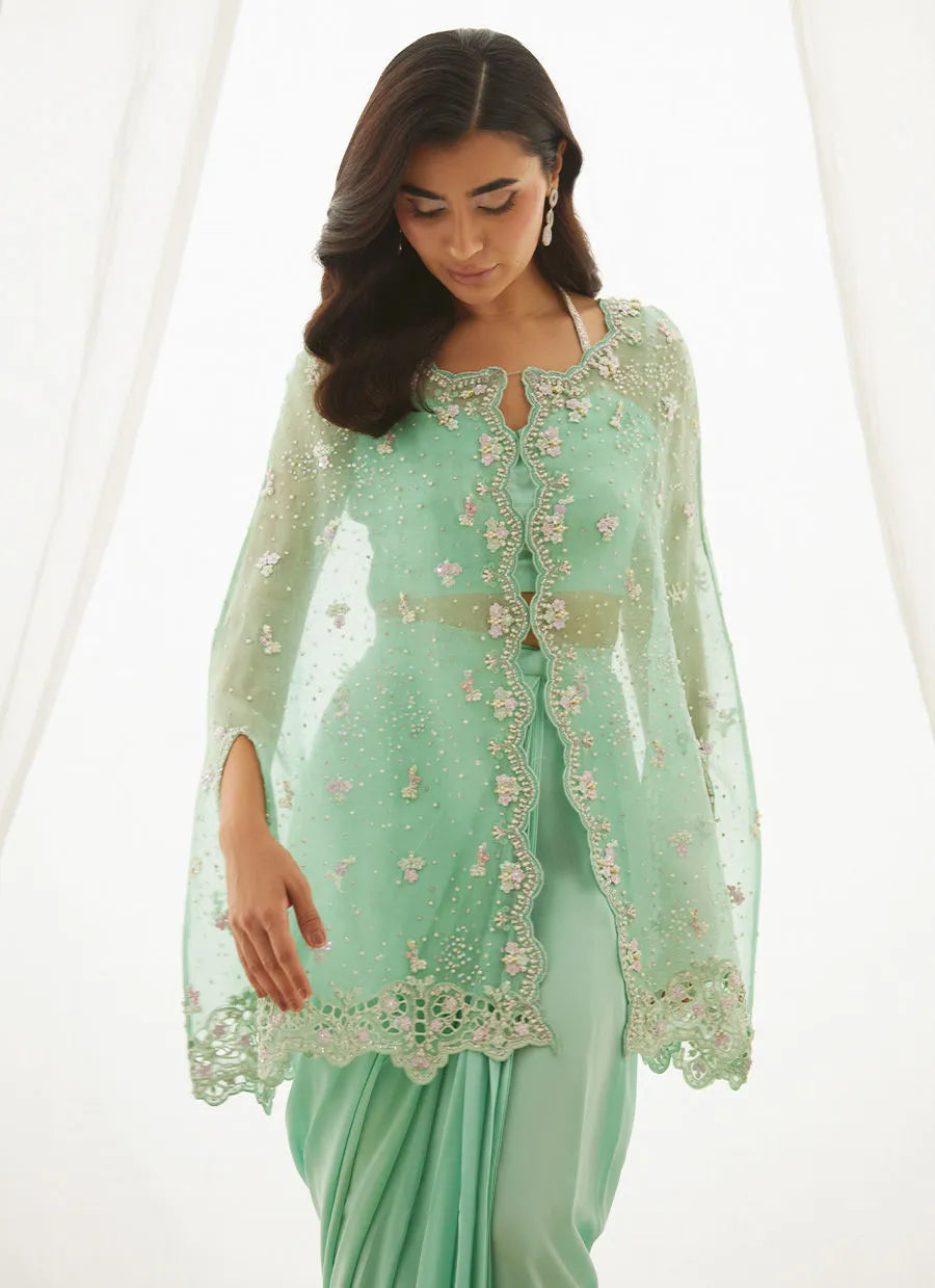 Calaya Aqua Cape, Bustier And Skirt | LUXE PRET' 25 | FARAH TALIB AZIZ