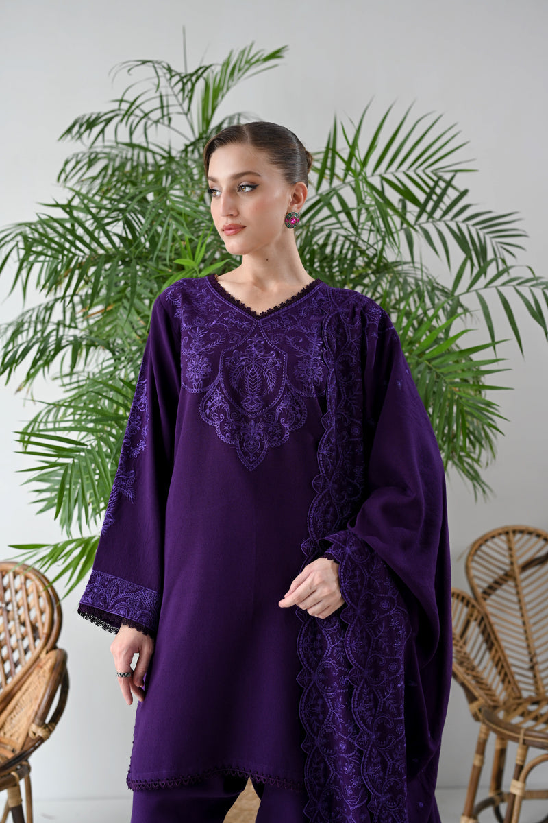 DEEP PURPLE LUXURY EMBROIDERED KARANDI SET (NEL-24633) | ZAIB