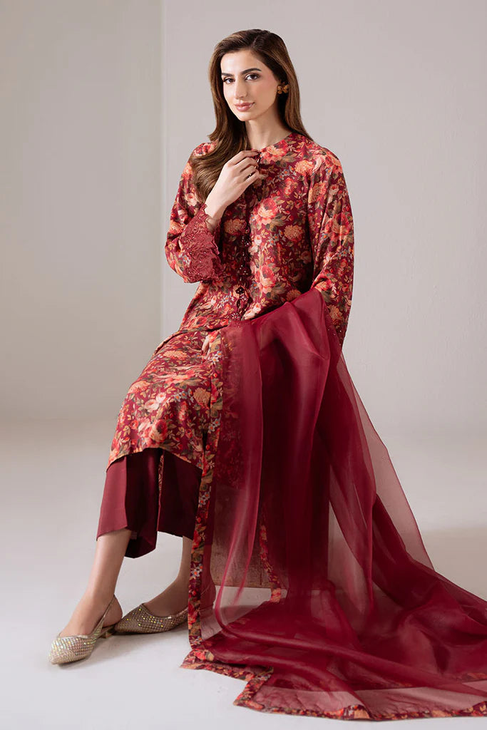 SCARLET SUNSET-2 PC (SHIRT & DUPATTA) | EXCLUSIVE PRET | Cross Stitch