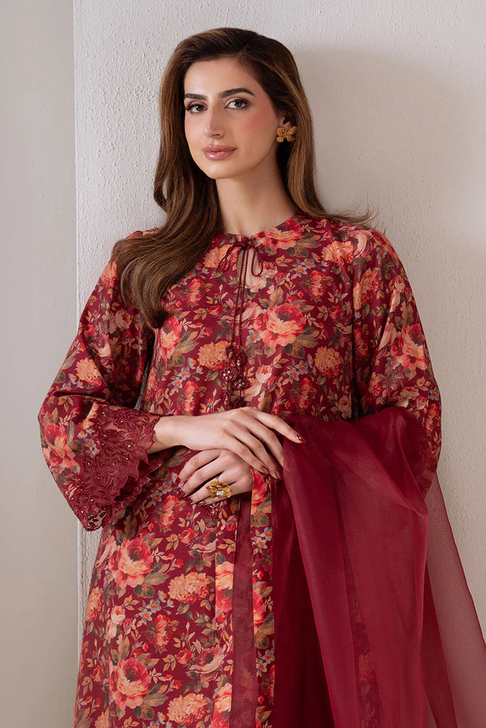 SCARLET SUNSET-2 PC (SHIRT & DUPATTA) | EXCLUSIVE PRET | Cross Stitch