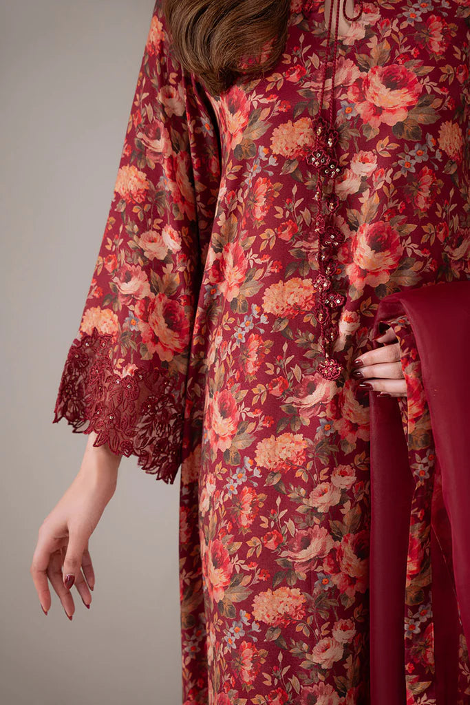 SCARLET SUNSET-2 PC (SHIRT & DUPATTA) | EXCLUSIVE PRET | Cross Stitch