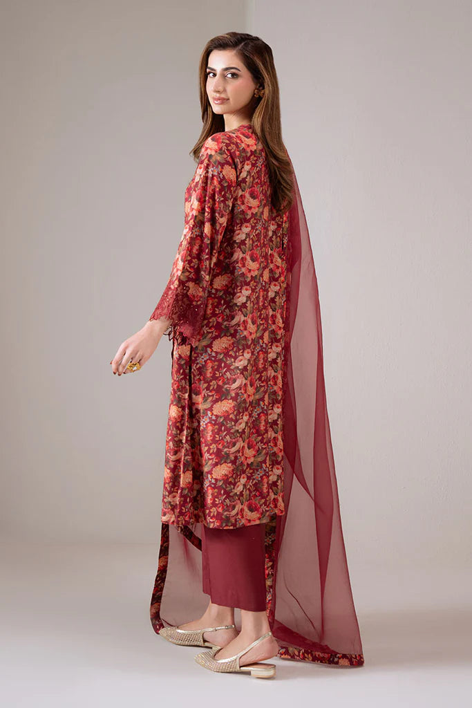 SCARLET SUNSET-2 PC (SHIRT & DUPATTA) | EXCLUSIVE PRET | Cross Stitch