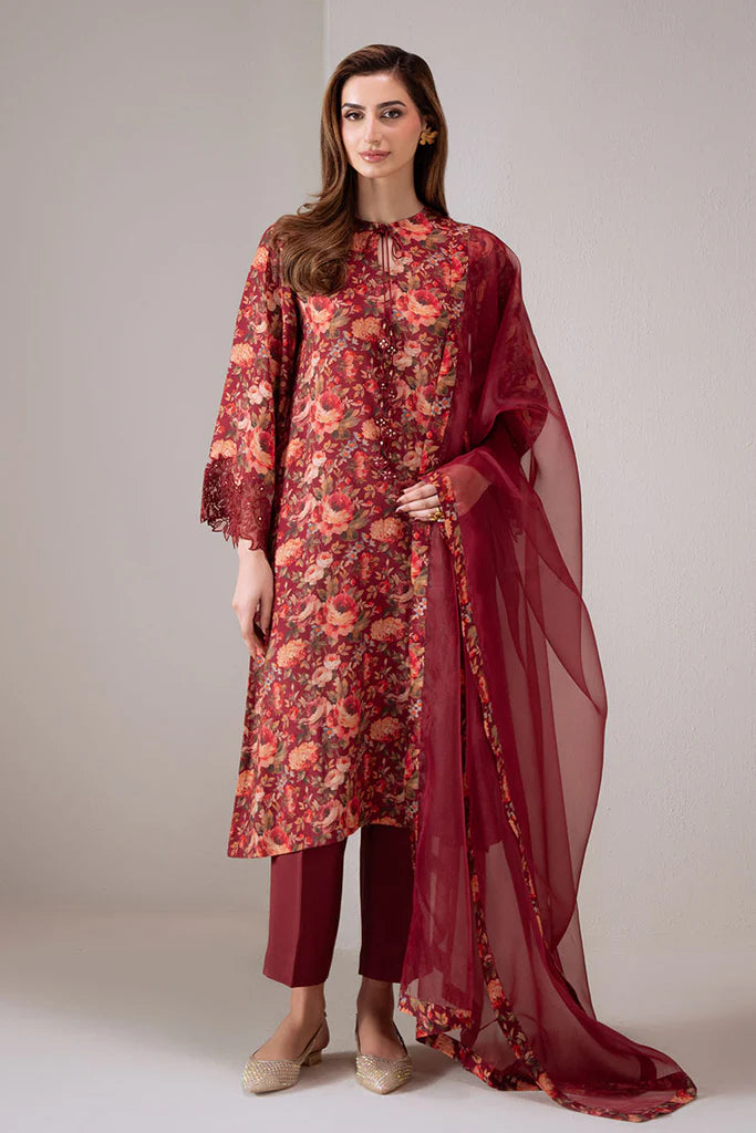 SCARLET SUNSET-2 PC (SHIRT & DUPATTA) | EXCLUSIVE PRET | Cross Stitch